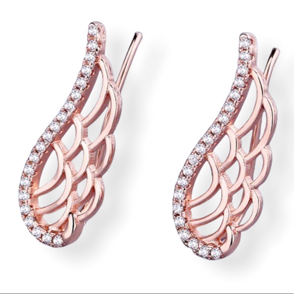 14KT ROSE GOLD-PLATED Angel Wing Ear Climbers w/Swarovski Crystals - Picture 2 of 12